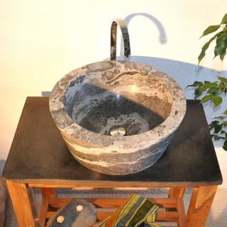 Waschbecken Waschtisch Bad Marmor rund grau weiß Neu