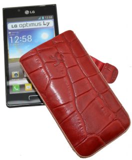 LG P700 Optimus L7   Etui Ledertasche Handytasche Case in CROCO ROT