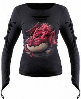 Gothic Fantasy T Shirt Longsleeve Top Bluse Drachen Drache Ripp