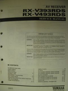 YAMAHA RX V393RDS / RX V493RDS **Service Manual** neuwertig (301