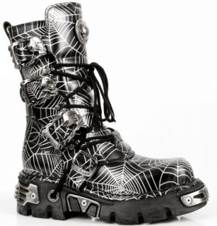 NEW ROCK 391 S2 Black COBWEB Metallic REACTOR Web Leather Boots RARE