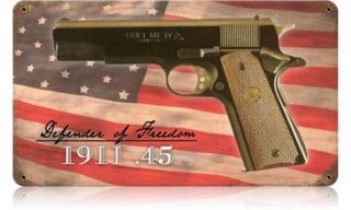 Colt. 45 Defender of Freedom US Pistole Waffen Retro Sign Blechschild