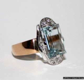 Antik 585er Gold Ring echter 3,5 ct Aquamarin + 12 echte Diamanten