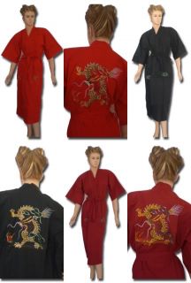 Satin Kimono UNI Baumwolle Bademantel S L JAPAN Drachen Edel