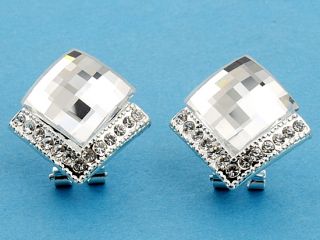 new unique crystal sparkle rhinestone square clip silver stud