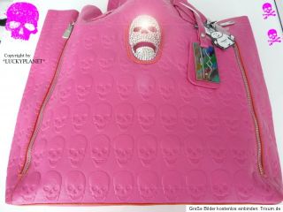 Totenkopf Designer Damen HANDTASCHE Strass Skull Tasche Shopper Pink