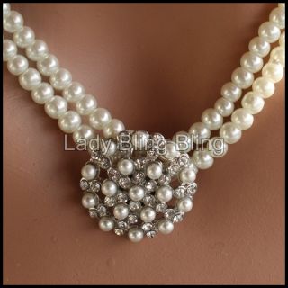 Mittellange Kette Halskette Perle Perlen Perlenkette Strass Creme