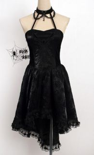 womens Punk Gothic Rose Coattail princess black breast binder dress S