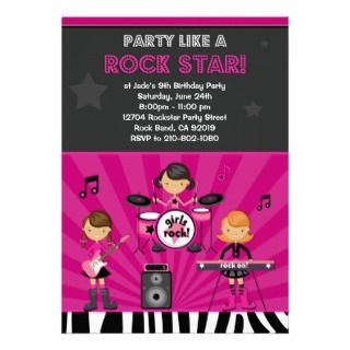 Rock Star Girls Birthday Party Invitation