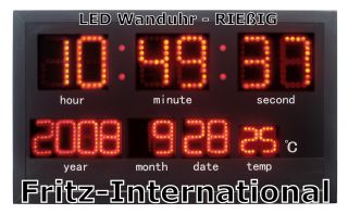 BIG LED Wanduhr Datum Temperatur Anzeige 452 rote LED´s