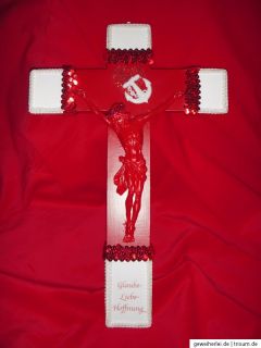 Kreuz ♥ EDELKITSCH No. 4 ♥ Kruzifix, rot, weiß, Glaube, Liebe