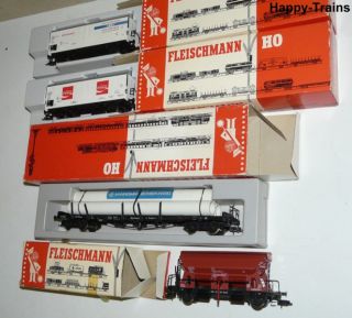 4x Fleischmann 5510 5289 5327 5320 Rungenwagen Selbstentladewagen alte