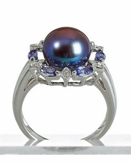 L11093 Ring 925er Silber rhodiniert SWZ Perle Tansanit Diamant 0 468ct