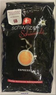 Schwiizer Schüümli Espresso Kaffee Ganze Bohnen 1kg Beutel (100g