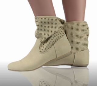 NEU Damen Stiefelette Boots Stiefel Schuhe flache SOMMERSTIEFEL BEIGE