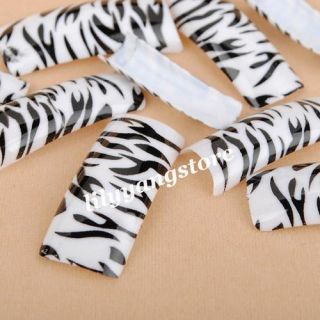 100pcs Black Leopard Zebra White Acrylic UV Gel False French Nail Art