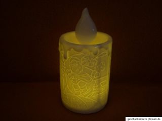Kerze aus Porzellan mit LED Licht ca. 15,5cm groß weiß Weihnachten