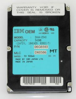 IBM 2,5 IDE Festplatte DHAA 2540 mit 540 MB + GEWÄHR