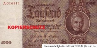 10,20,50,100,1000 Reichsmark 1939,1935,1933,1929,1929,1936 Banknote