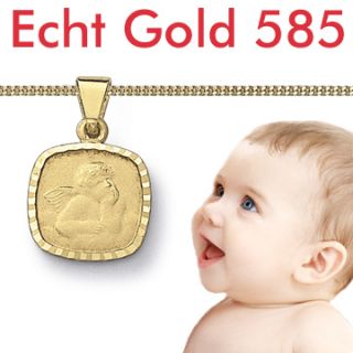 KINDER TAUFE SCHUTZ ENGEL ECHT GOLD 585 (14 Kt) mit KETTE Silber 925