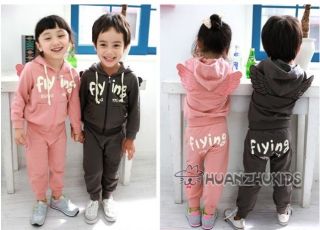 BNWT Korean Girls Flying Winged Tracksuit Hooded Top & Trousers   Pink