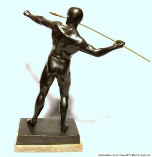 Uralt Bronze Figur Speerwerfer um 1920/30 Spritzguss bronziert