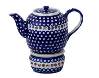 Original Bunzlauer Keramik Teekanne 1.5 Liter + Stövchen im Dekor 41