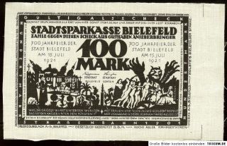Notgeld, Bielefeld, Stadt Sparkasse, 100 Mark, 15.7.1921, Leinen