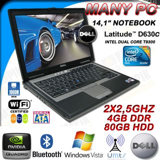Dell LATITUDE D630C Notebook T9300 Dual Core 2x 2 5GHz 4GB 80GB