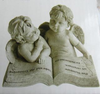 Grabengel Grab 2 Engel lesen aus einem Buch Stein Optik Neu