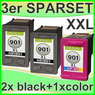 3x HP901 XL SET TINTE PATRONEN BLACK COLOR CC654AE CC656AE KOMPATIBEL