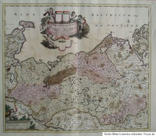 c1700 Mecklenburg   Kolorierte Kupferstich Karte von F. de Wit
