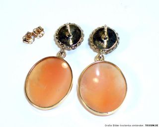 Ohrringe mit Kamee Gemme und rosa Turmalin, 585er Gelbgold