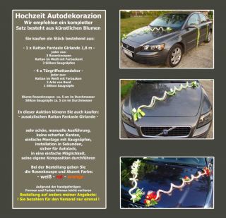 Rattan Fantasie   Autoschmuck Autodeko Hochzeit  Rosen Drei Farben