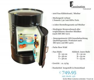 200 l Design Ölfass Minibar Kühlschrank Dometic Hipro 30 l Absorber