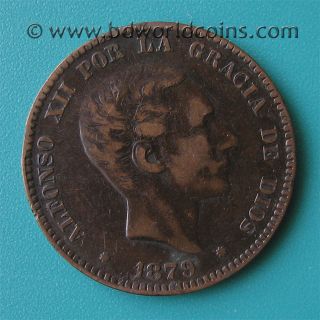 OM 10 CENTIMOS 8 POINTED STAR / ALFONSO XII 30mm BRONZE KM# 675