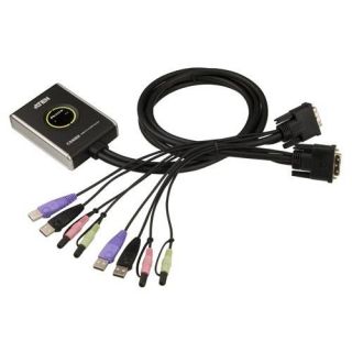 Aten KVM Switch 2 Anschlüsse DVI USB Audio Kabel
