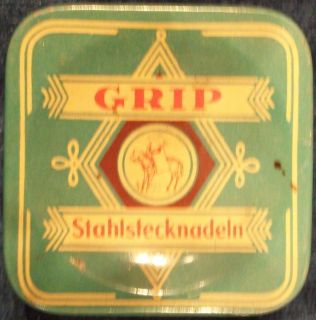 Blechdose GRIP Stahlstecknadeln 50 Gramm Nr. 6 Dose alt antik Werbung
