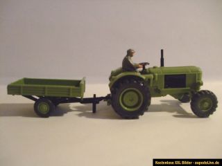 Wiking Deutz Traktor Schlepper mit Anhänger hellresedagrün 1:87 H0