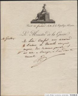 Autograph Marschall BERTHIER 1804 General CRAUFURD Napoleon Bareges