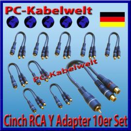 PC Kabelwelt 10er Set Cinch RCA Y Adapter Chinch 2 x Kupplung Kabel
