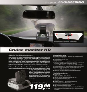 in.pro. Cruise monitor HD 720p Auto KFZ Überwachungskamera 4GB USB