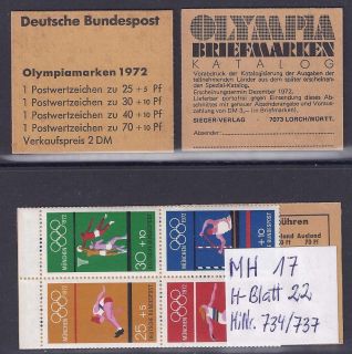 Bund Mi.Nr. 734/737   MH 17   Olympia   mit H Blatt 22 postfrisch aus