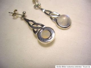 Alte 925 Silber Ohrringe Ohrhänger mit MONDSTEIN
