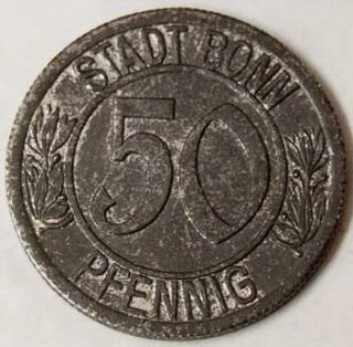 Notgeld Münze Stadt Bonn 50 Pfennig 1920 (747