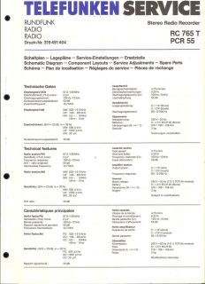 Telefunken Original Service Manual für RC 765 T/ PCR 55