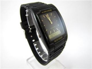 Quartz Dress Watch CASIO AQ 47 Chronograph Dual Time Alarm Black Mens