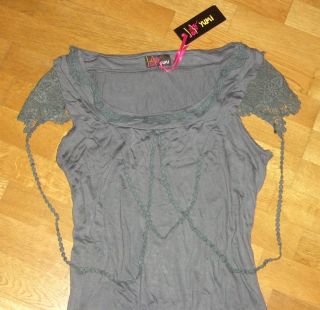 YUMI Kleid Tunika long Shirt grau Spitzen M / L 36 38 40 cream grey