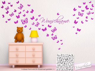WANDTATTOO Kinderzimmer Wunschname mit Schmetterlingen W786 Wandtatoo