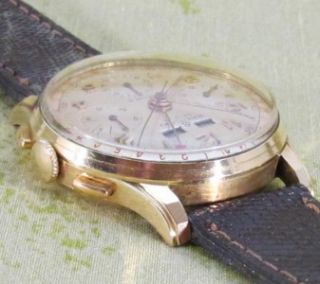 18kt Gold Breitling Datora Triple Date Chronograph from 1955s Ref 785